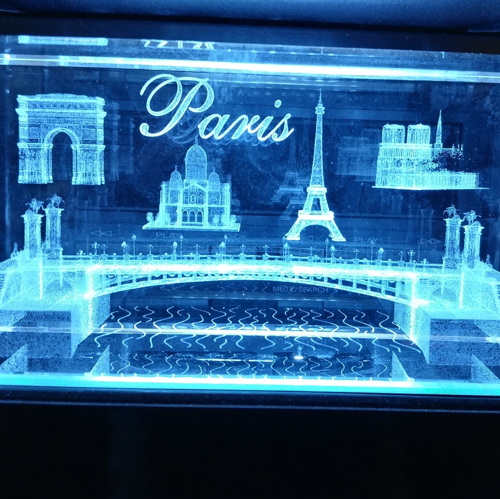 3D Art Glass of Paris, France Landmarks + Led Stand